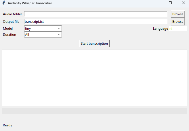 Audacity Whisper Transcriber interface screenshot